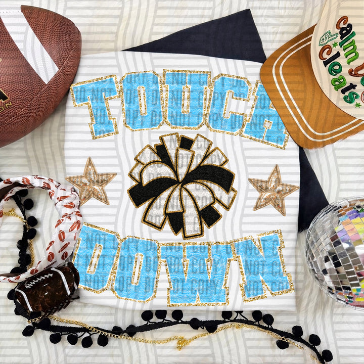 Light Blue Touchdown Faux Chenille Cheer DTF transfer