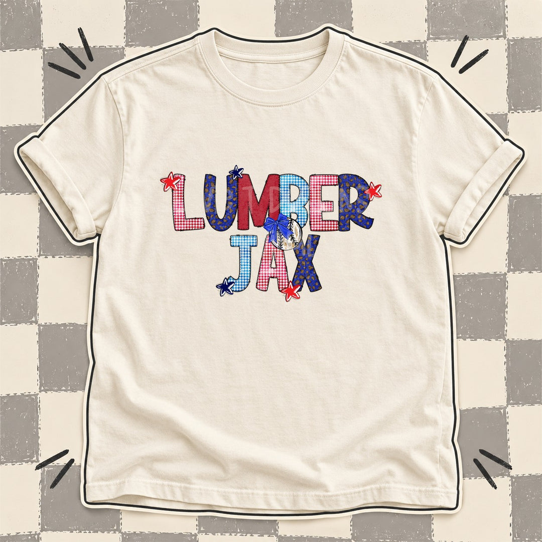 Lumberjax Mixed Doodle Baseball Mascots – Red and Royal DTF transfer mockup
