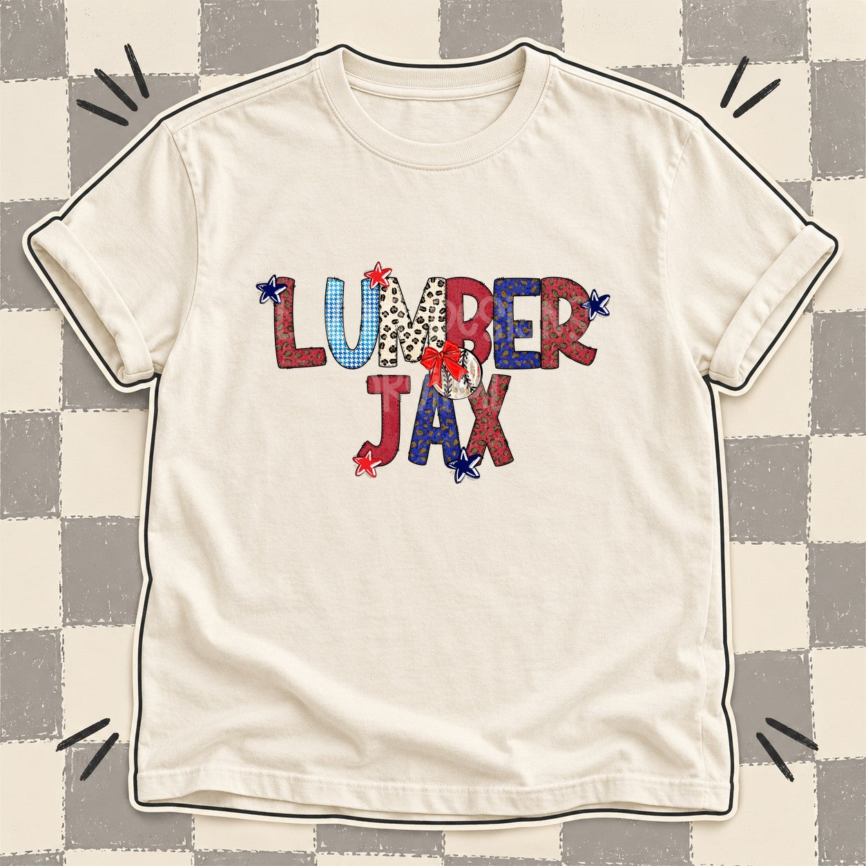 Mixed Doodle Baseball Mascots – Leopard Red Navy Lumberjax design