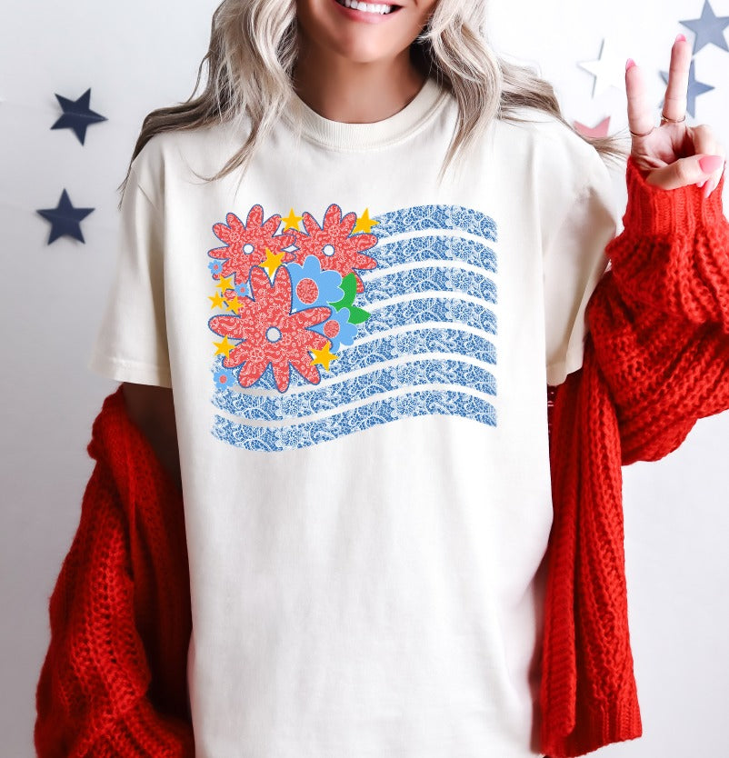 Lace American Flag DTF transfer design – image 1