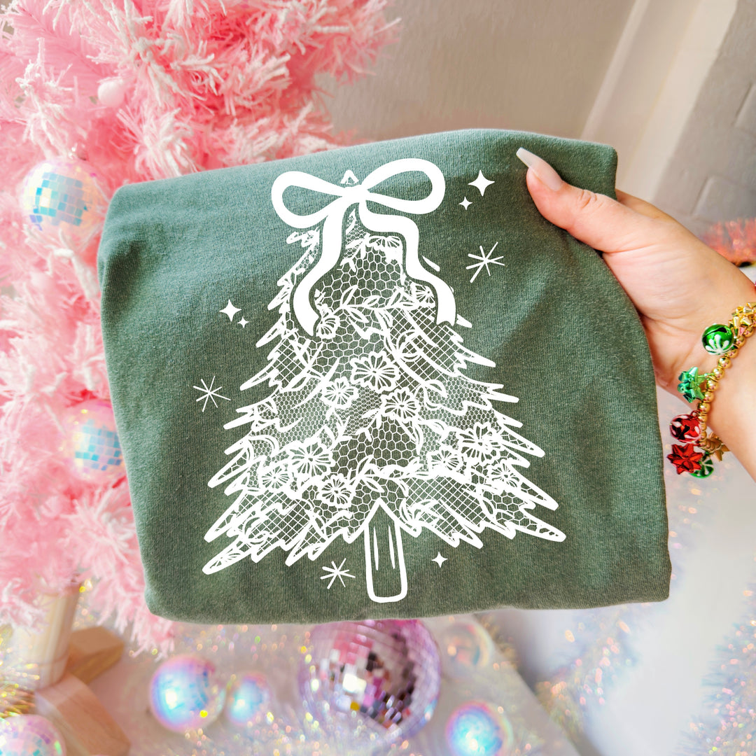 Lace Christmas Tree (White) DTF transfer – mockup