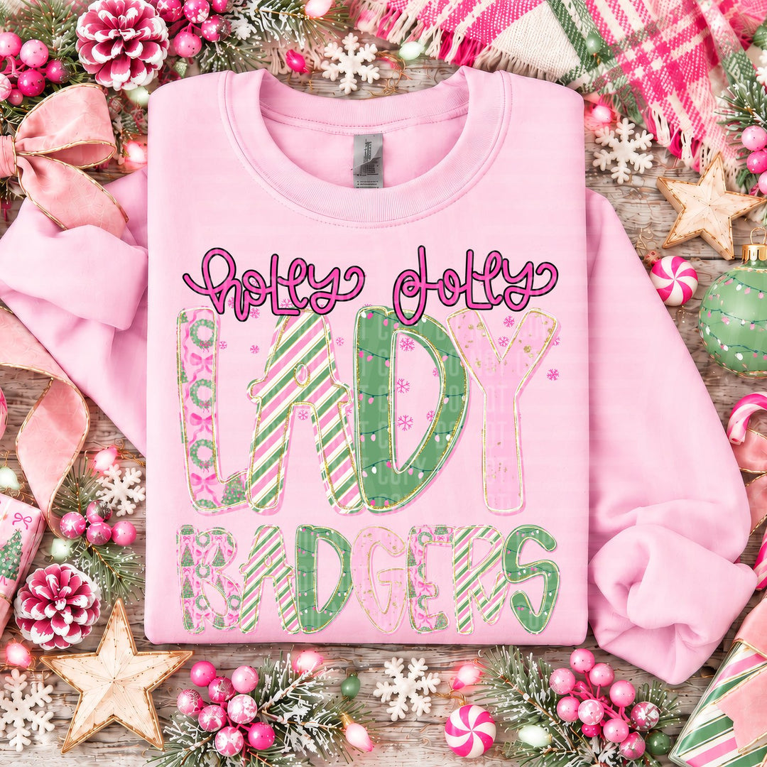 Lady Badgers Holly Jolly Mistletoe Magic Mascots DTF transfer