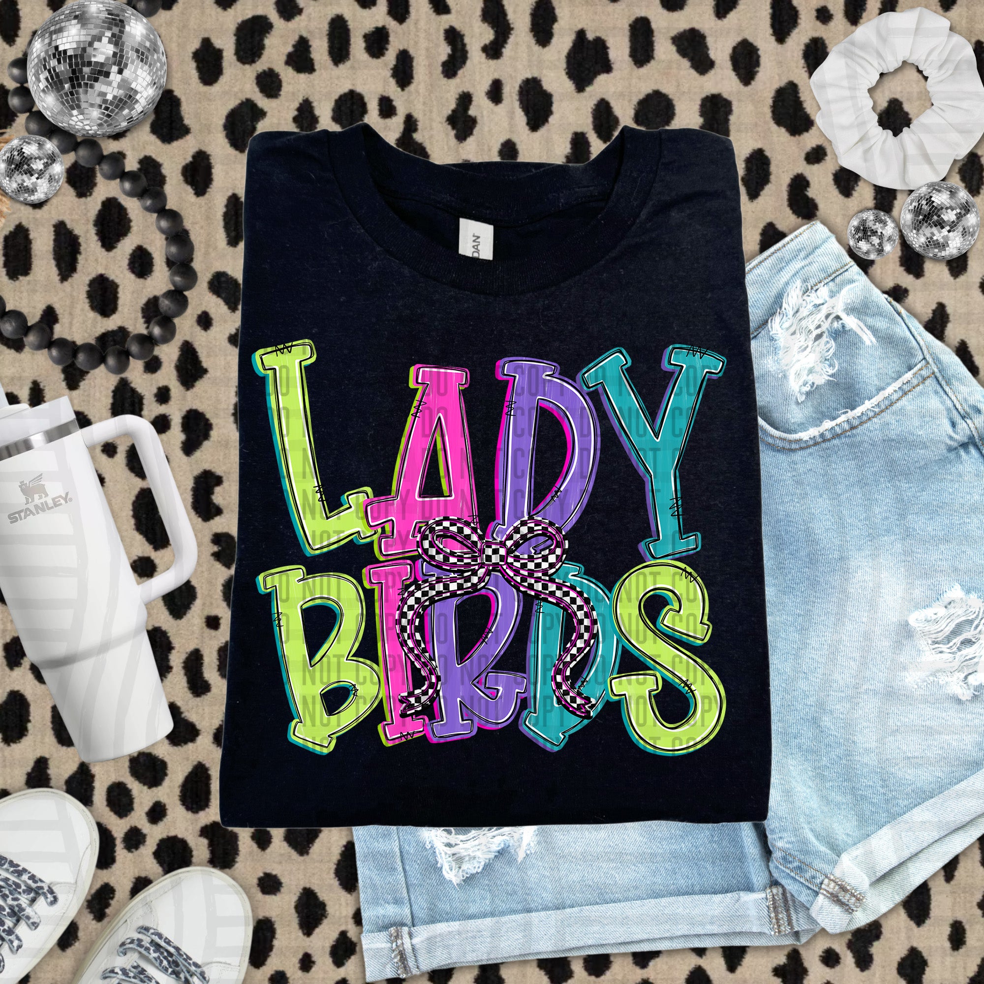 Checker Neons Stacked Mascots Ladybirds design