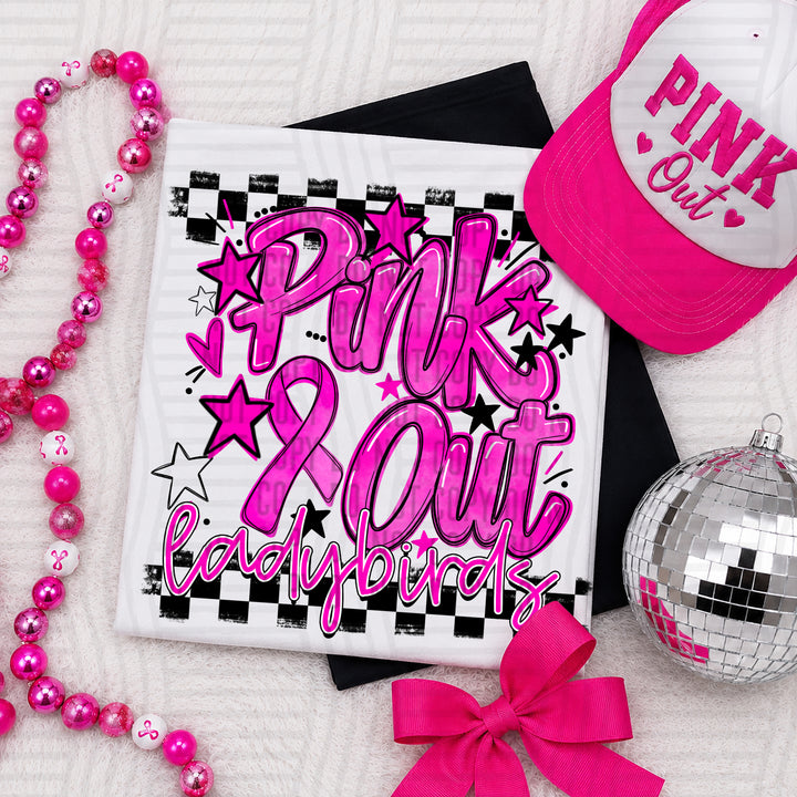 Ladybirds Pink Out Ribbon mascot DTF transfer