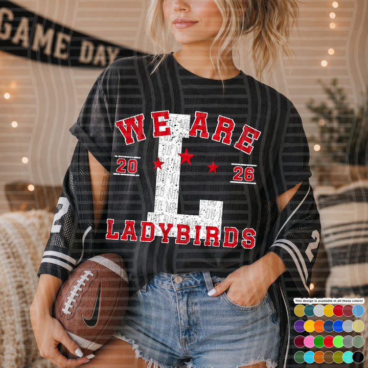 Ladybirds Varsity Initials White Outline Mascots DTF transfer