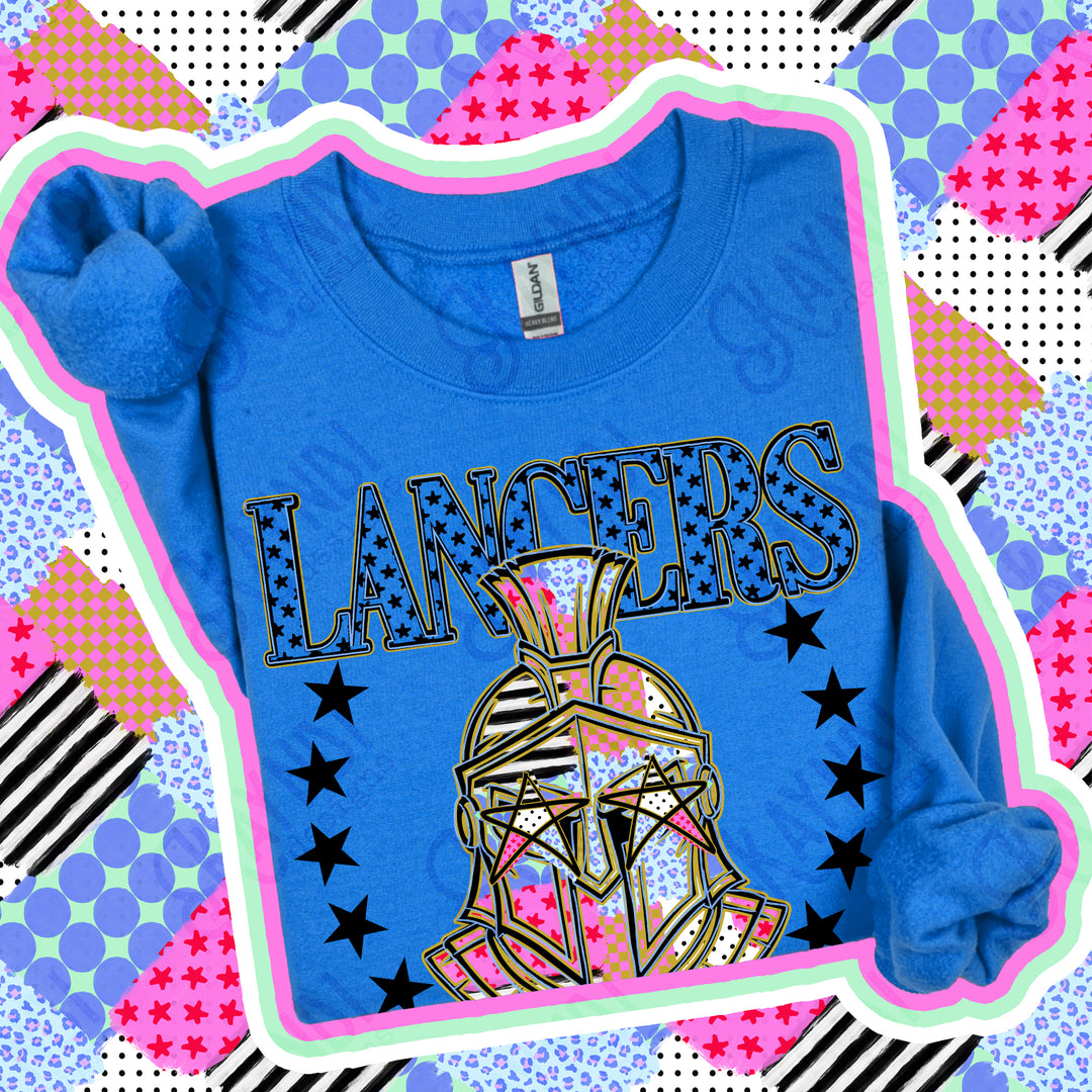 Lancers Patchwork Varsity Stars mascot DTF transfer