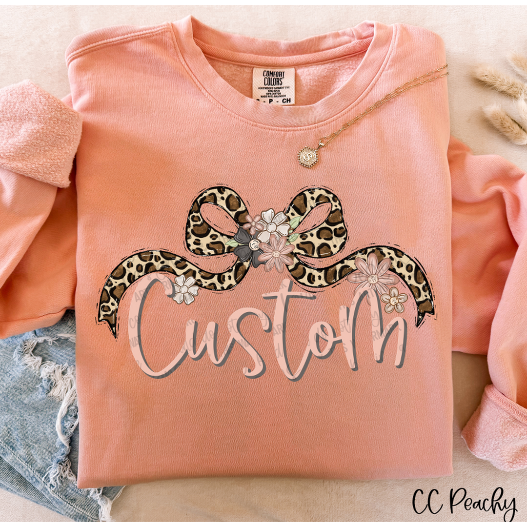 LEOPARD BOW WITH FLOWERS   CUSTOM NAMES