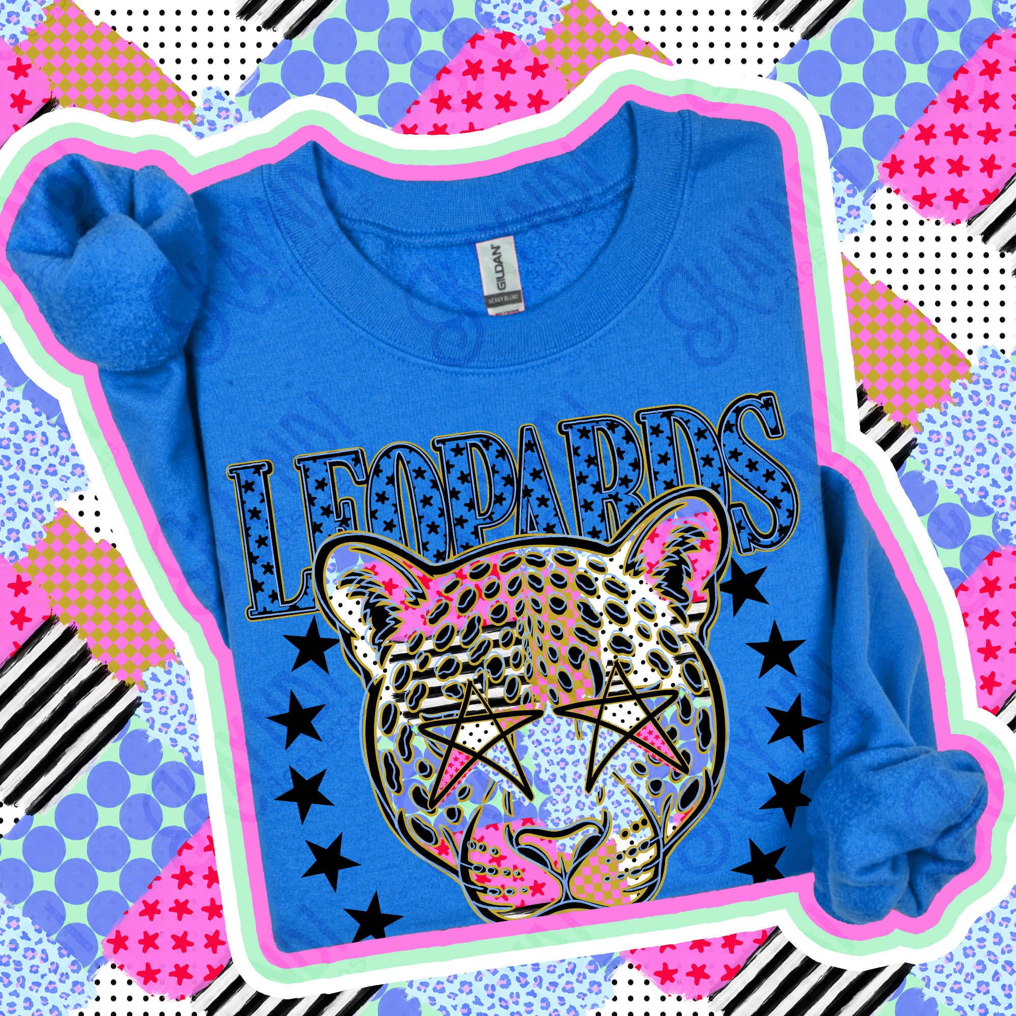 Patchwork Varsity Stars Mascots Leopards design