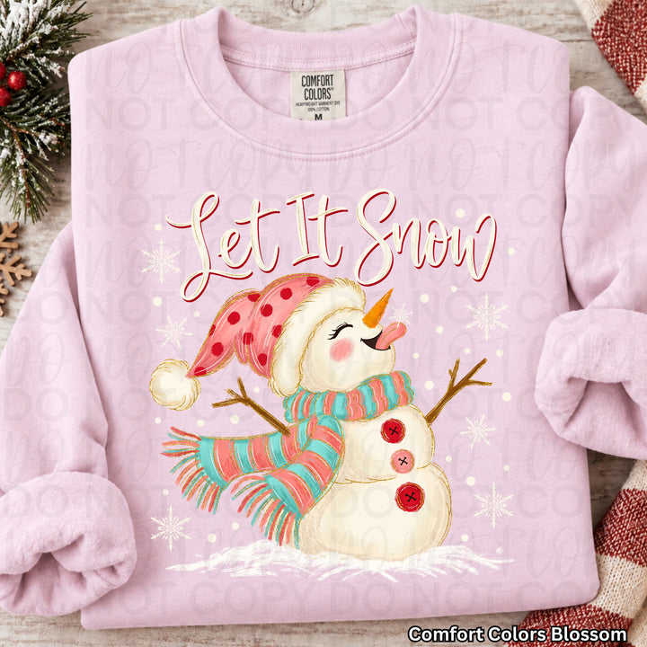 Let It Snow Snowman Christmas design on a finished tee or sweatshirt – Lovie T Designs