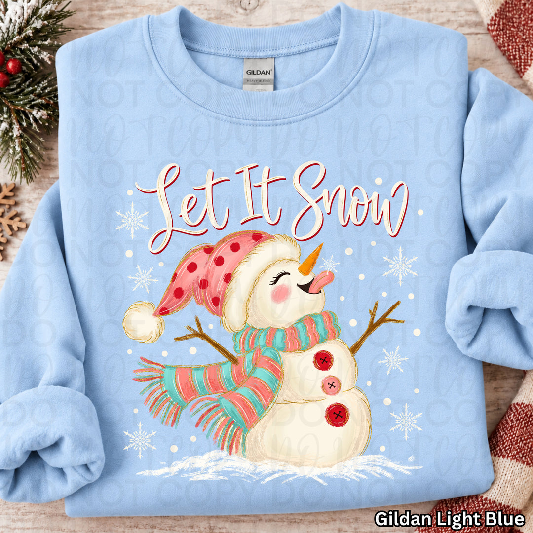 Let It Snow Snowman Christmas DTF transfer mockup 3