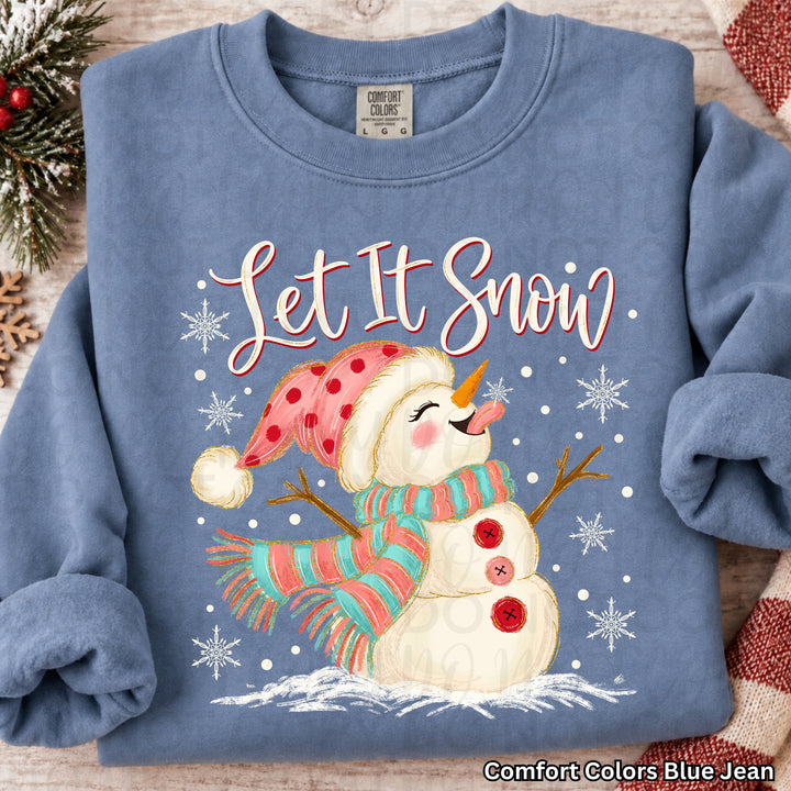 Let It Snow Snowman Christmas design on a finished tee or sweatshirt – Lovie T Designs