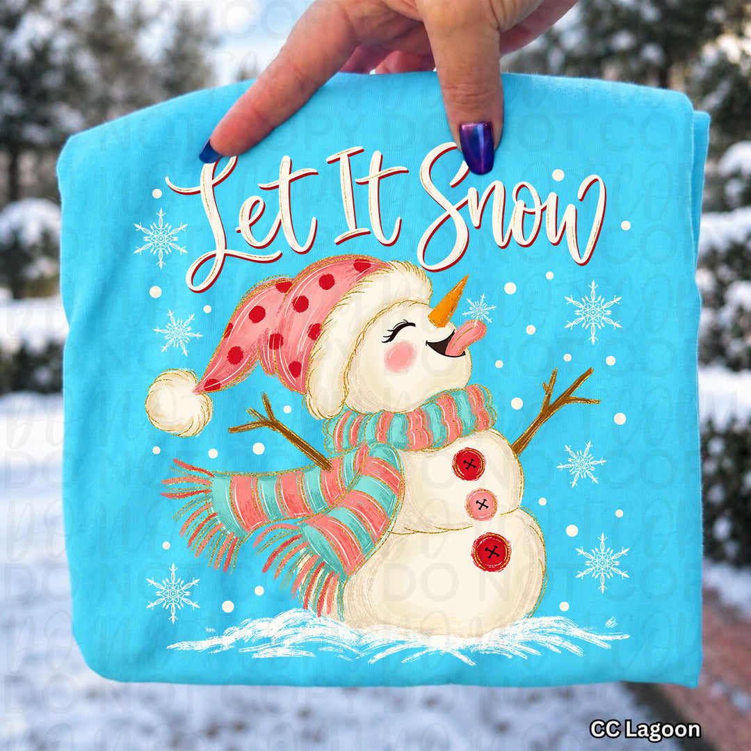 Let It Snow Snowman Christmas design on a finished tee or sweatshirt – Lovie T Designs