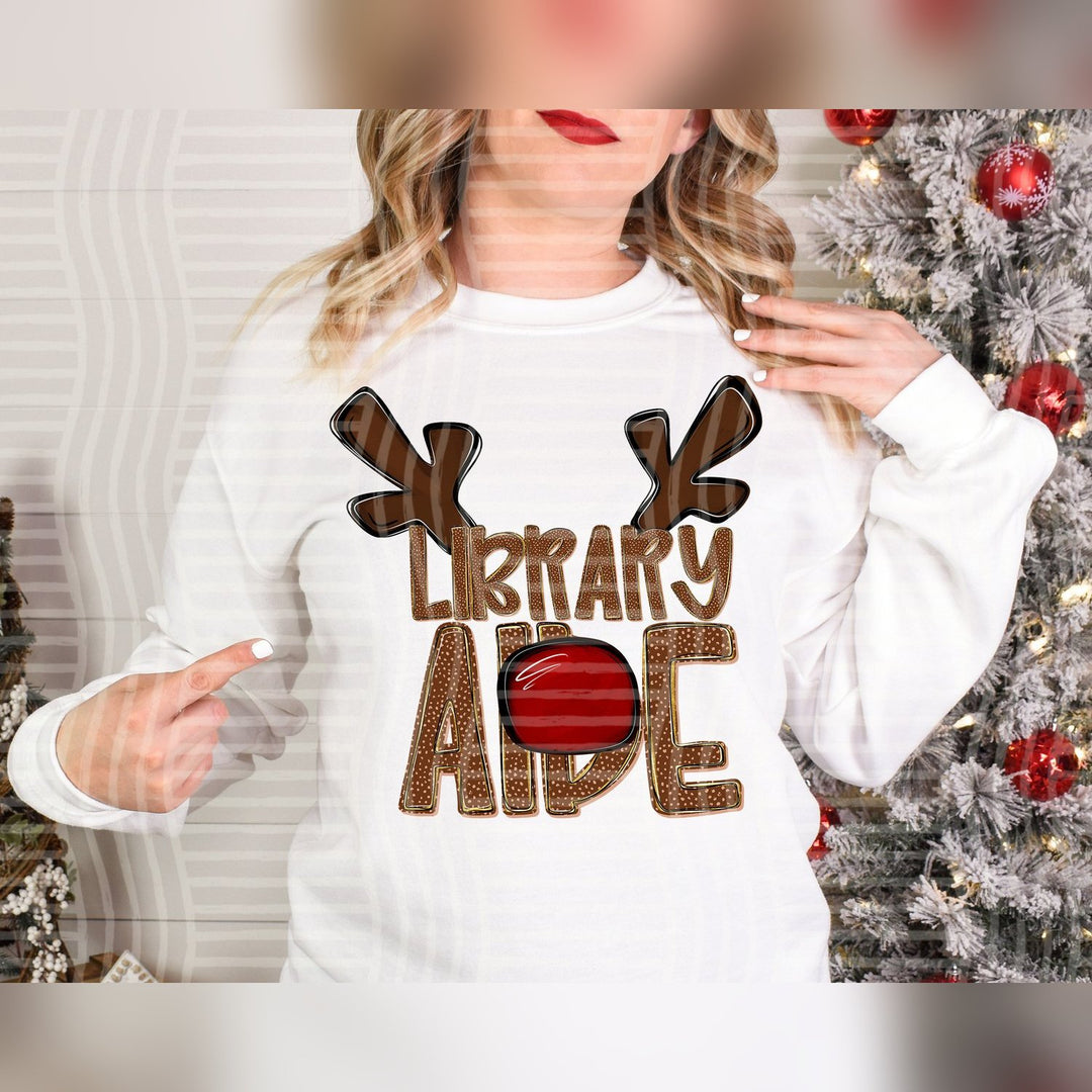 Library Aide Deer Antler School Staff DTF transfer