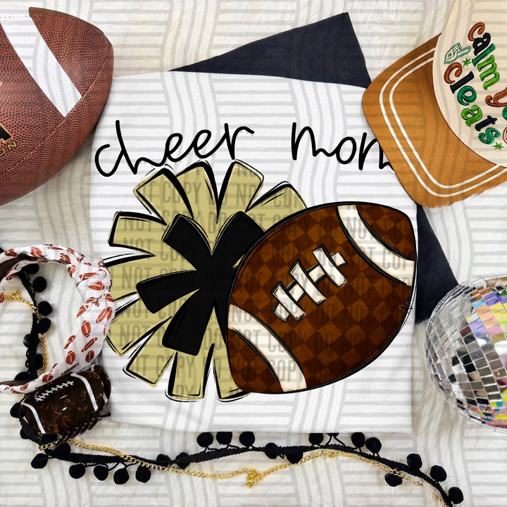 Cheer Mom DTF transfer in Light Gold & Black