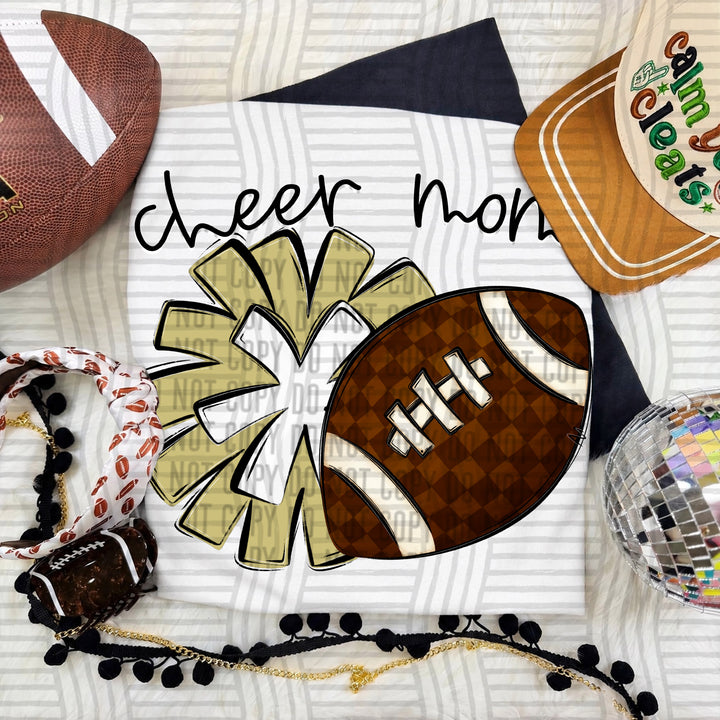 Cheer Mom DTF transfer in Light Gold & White