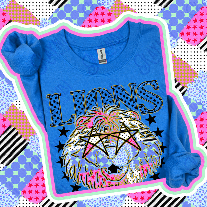 Lions 2 Patchwork Varsity Stars mascot DTF transfer