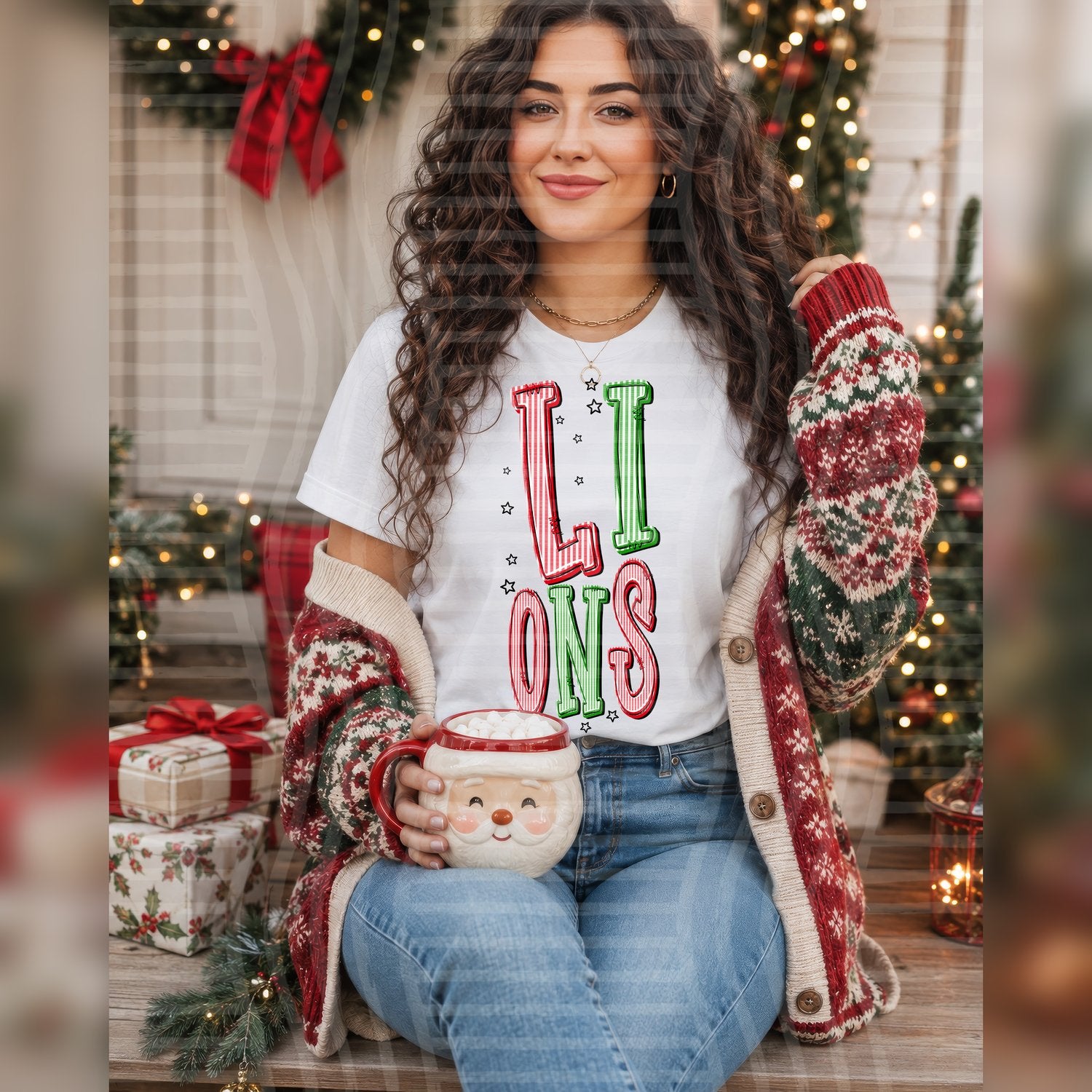 Christmas Seersucker Mascots Lions design