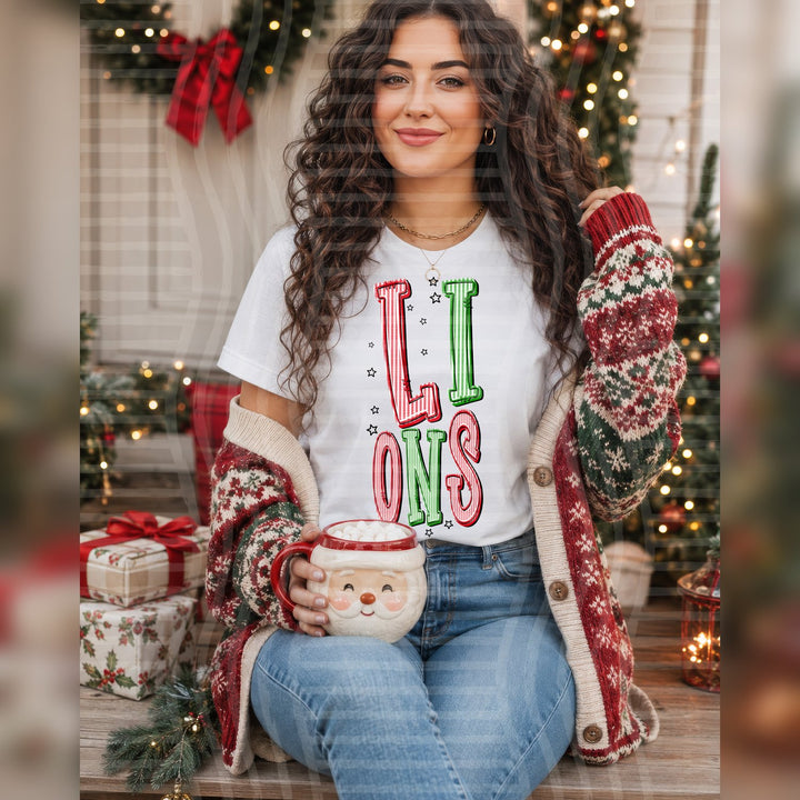 Lions Christmas Seersucker Mascots DTF transfer