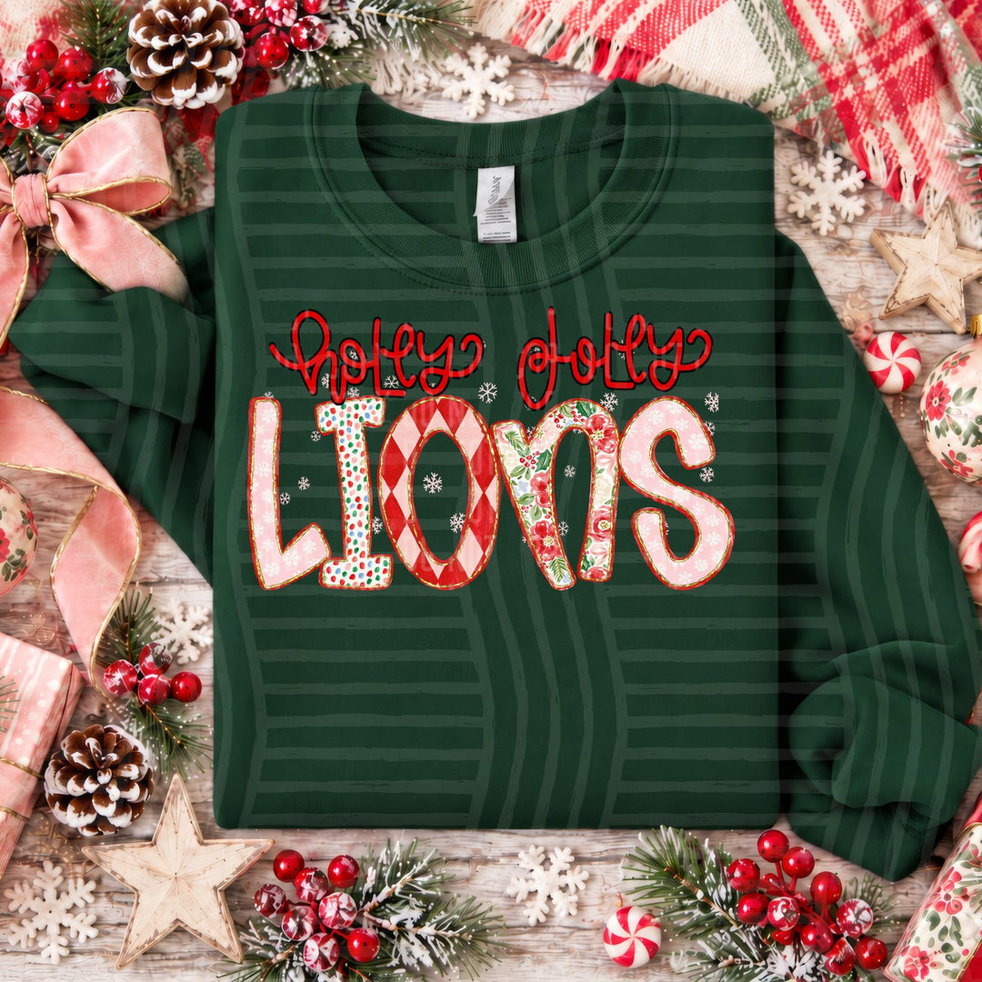 Lions Holly Jolly Confetti Mascots DTF transfer
