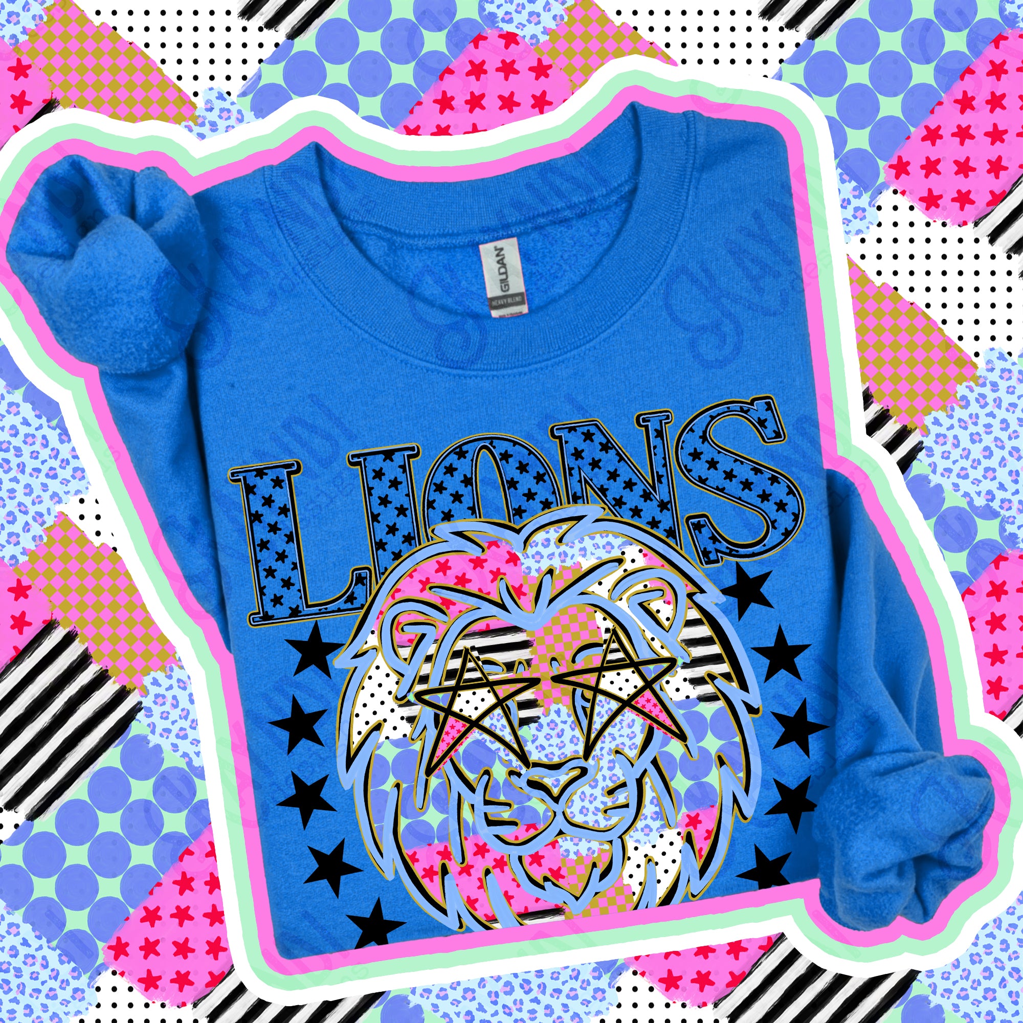 Patchwork Varsity Stars Mascots Lions design
