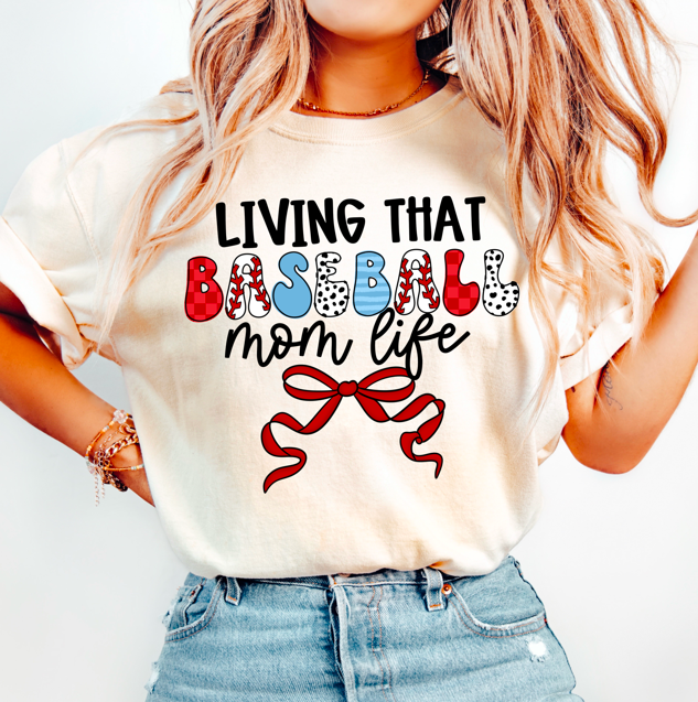 LIVING THAT BASEBALL MOM LIFE baseball DTF transfer design