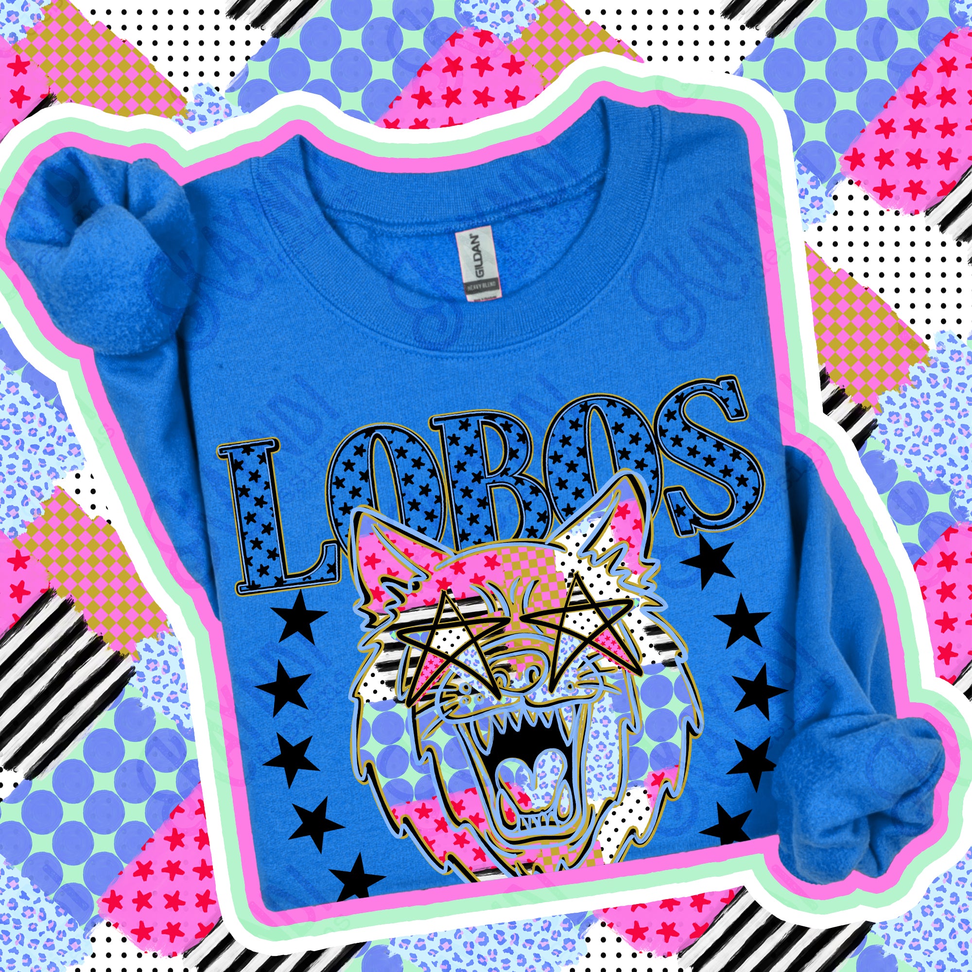 Patchwork Varsity Stars Mascots Lobos design