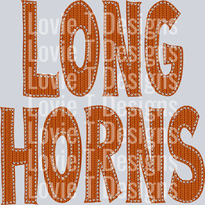 Longhorns Knitted Stitched Patch Burnt Orange – DTF Transfer – product image