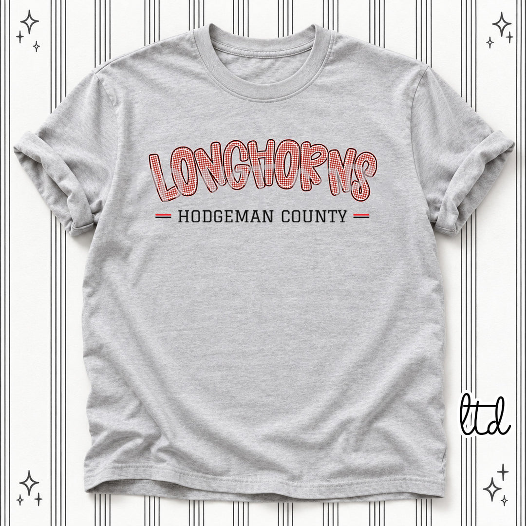 Longhorns Hodgeman County Black Red Gingham School Spirit DTF transfer