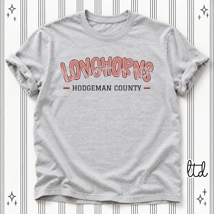 Longhorns Hodgeman County Black Red Gingham School Spirit DTF transfer