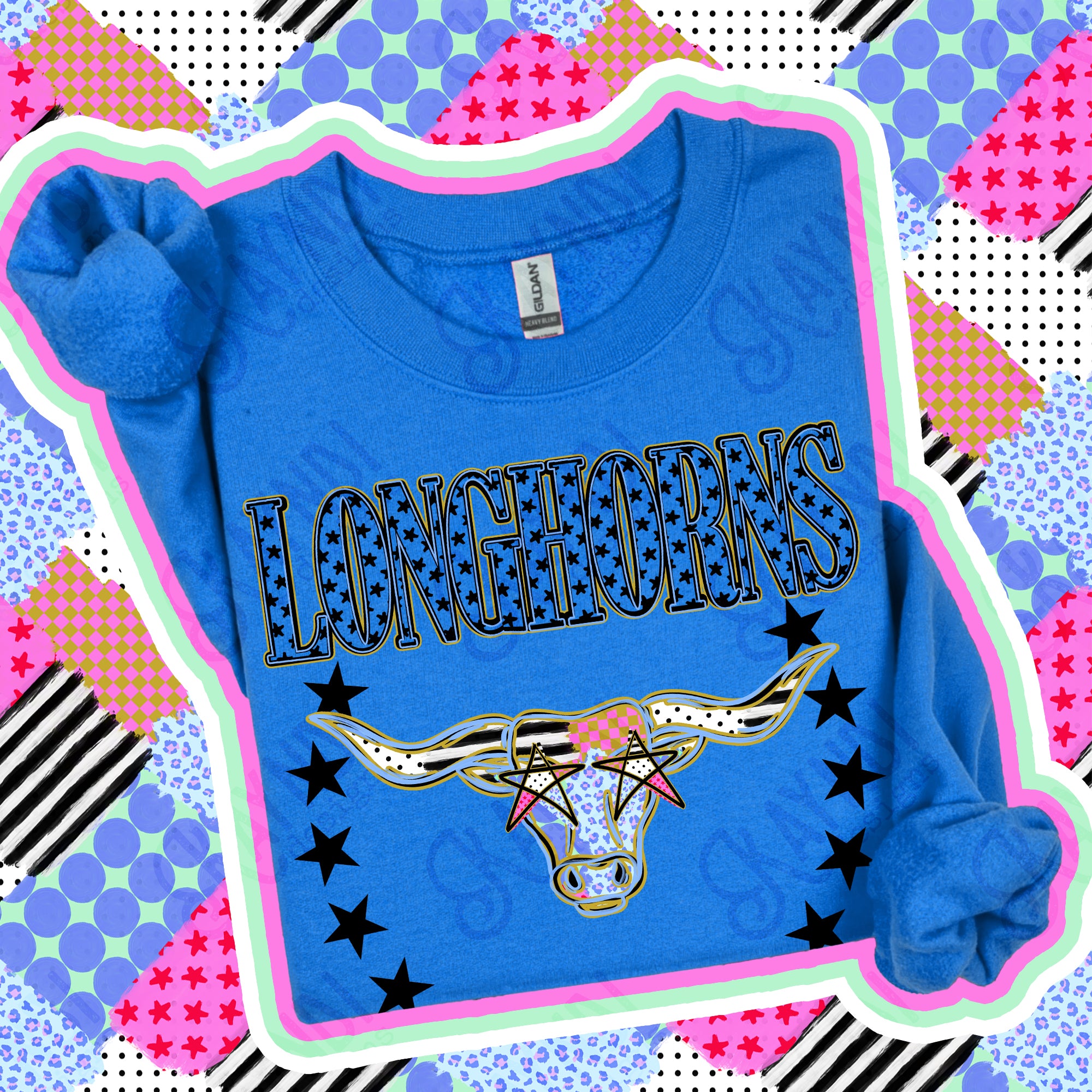 Patchwork Varsity Stars Mascots Longhorns design