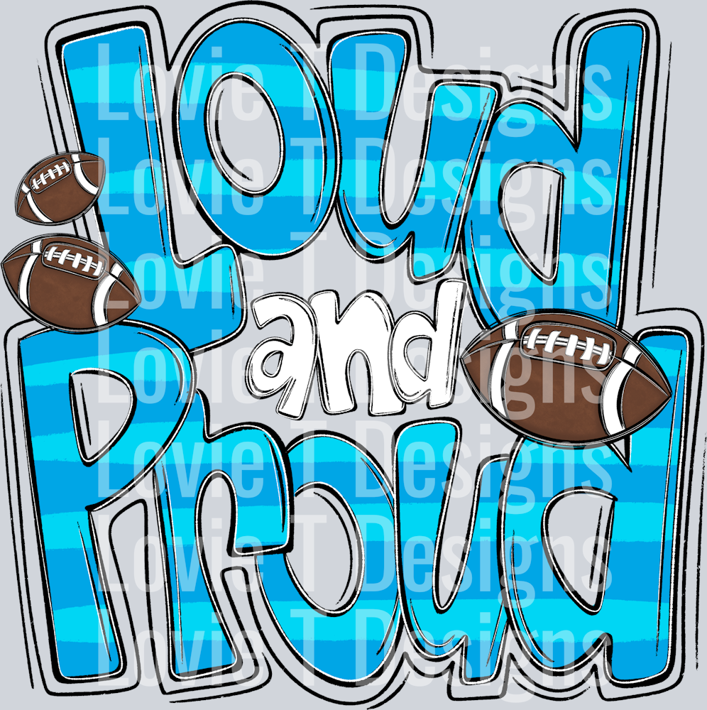 Loud and Proud Doodle Football Columbia Blue