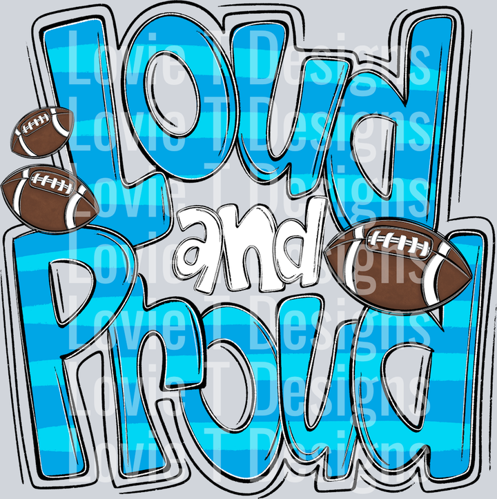 Loud and Proud Doodle Football Columbia Blue