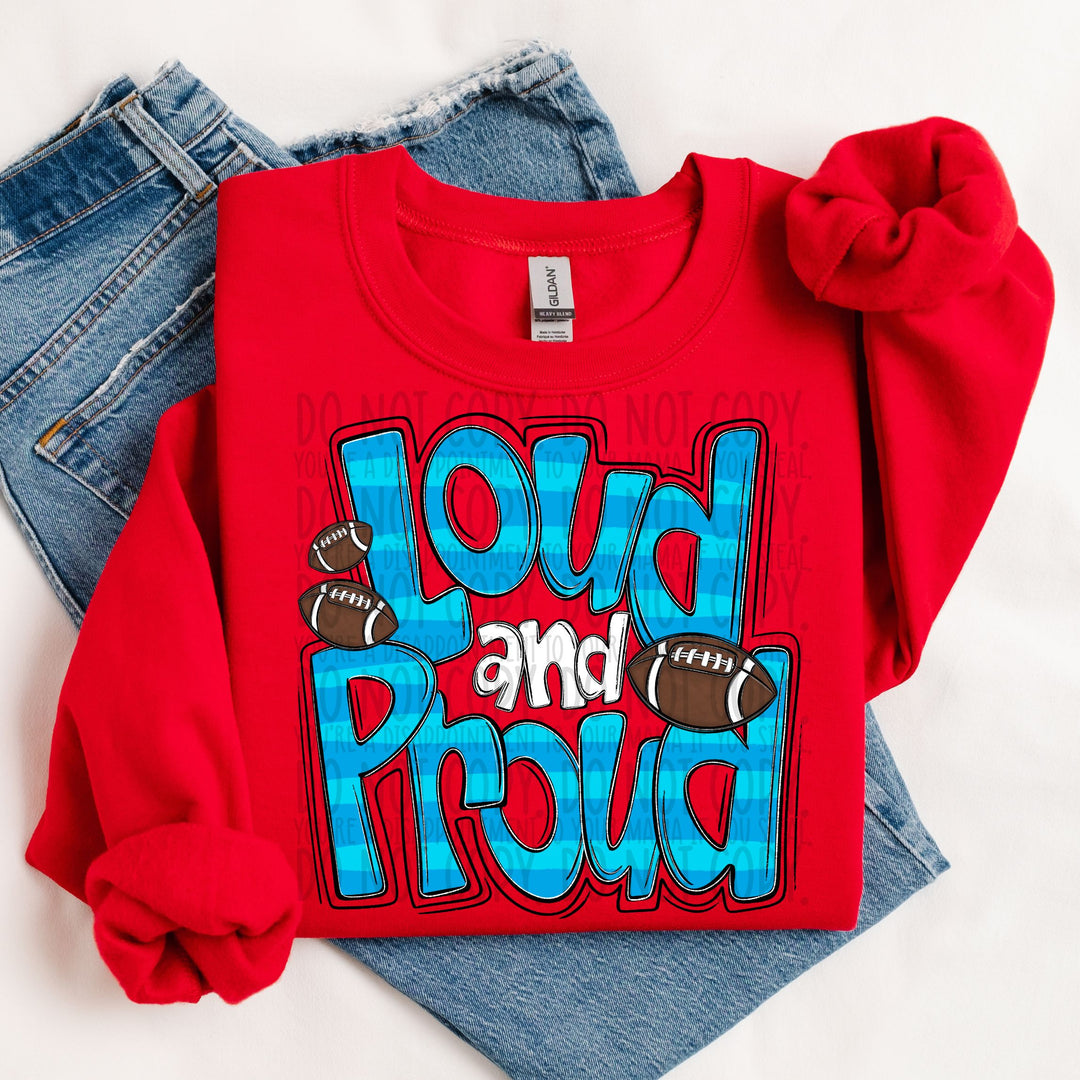 LOUD AND PROUD DOODLE FOOTBALL COLUMBIA BLUE