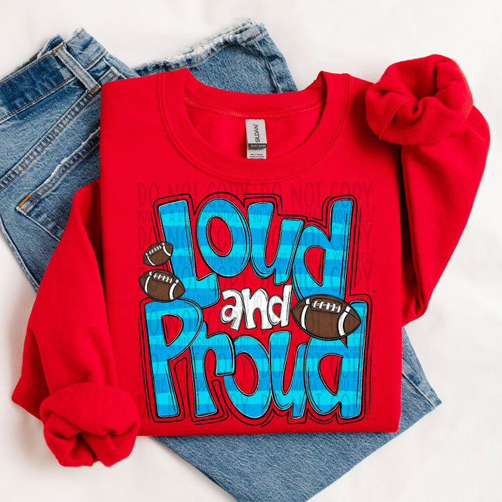 LOUD AND PROUD DOODLE FOOTBALL COLUMBIA BLUE