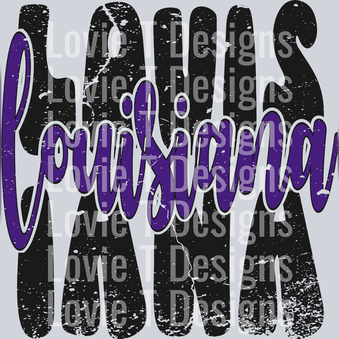 Louisiana Distressed Stacked Cutout Purple – DTF Transfer – product image