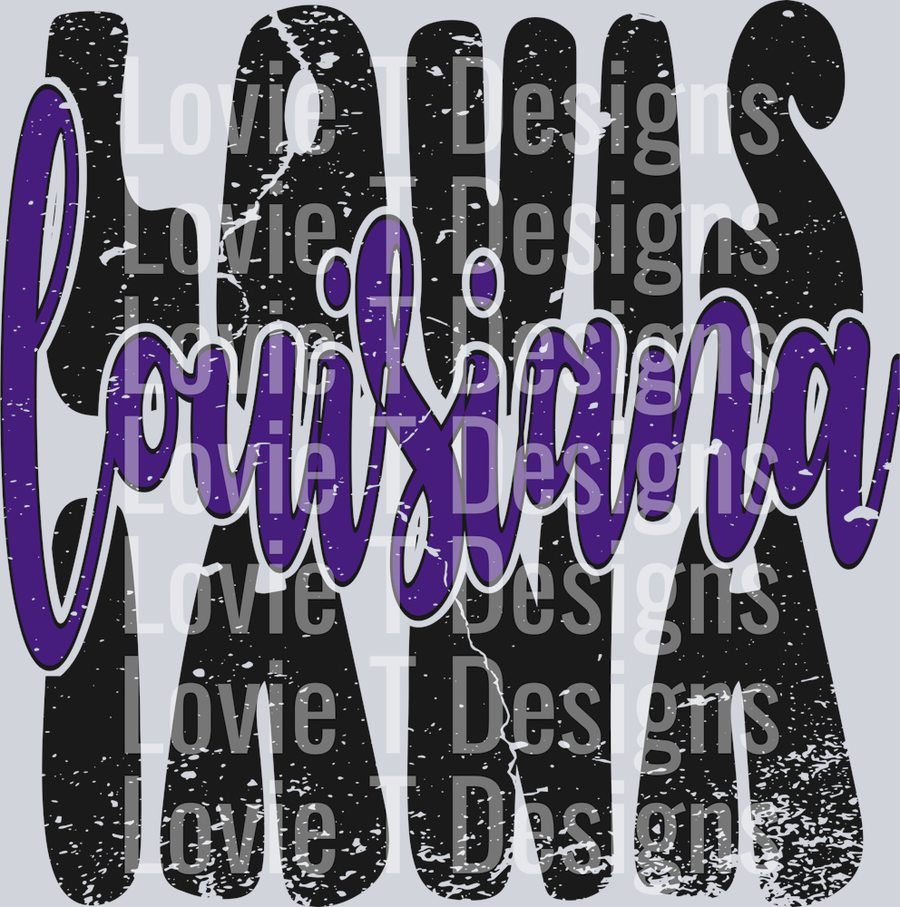 Louisiana Distressed Stacked Cutout Purple