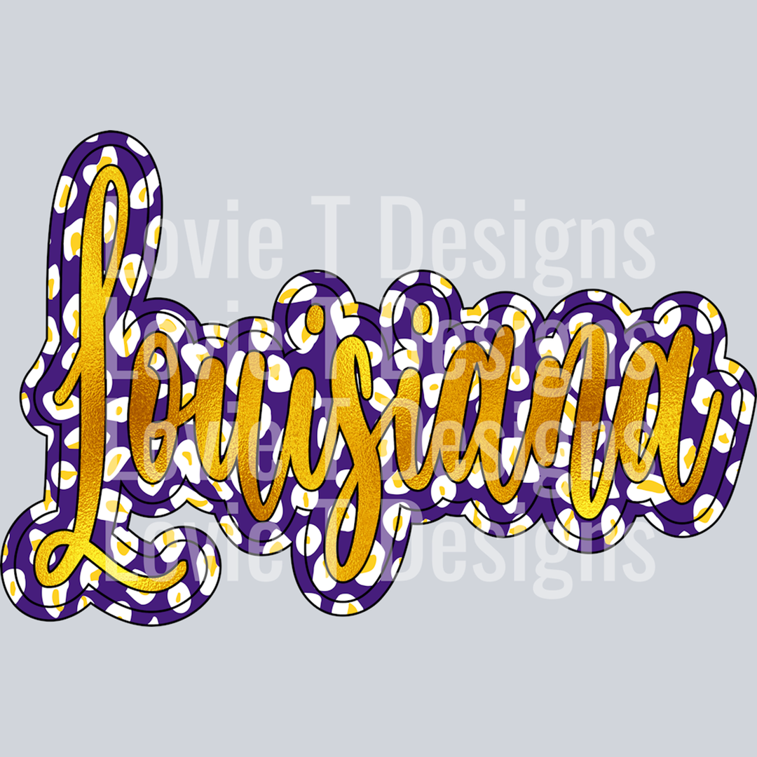 Louisiana Purple Yellow Script Leopard Yellow Gold Foil – DTF Transfer