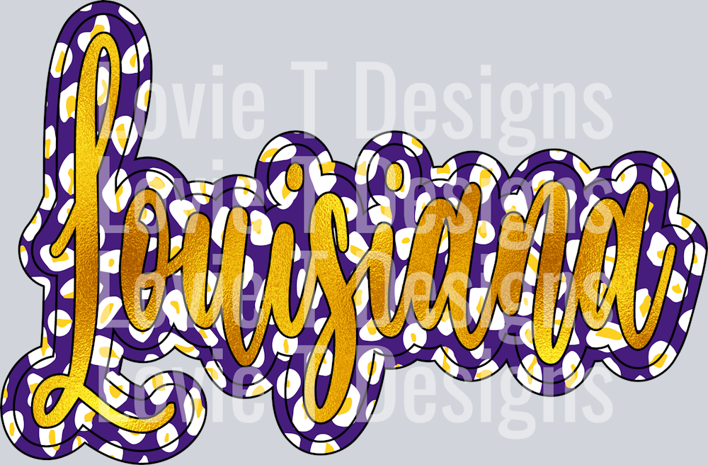 Louisiana Purple Yellow Script Leopard Yellow Gold Foil