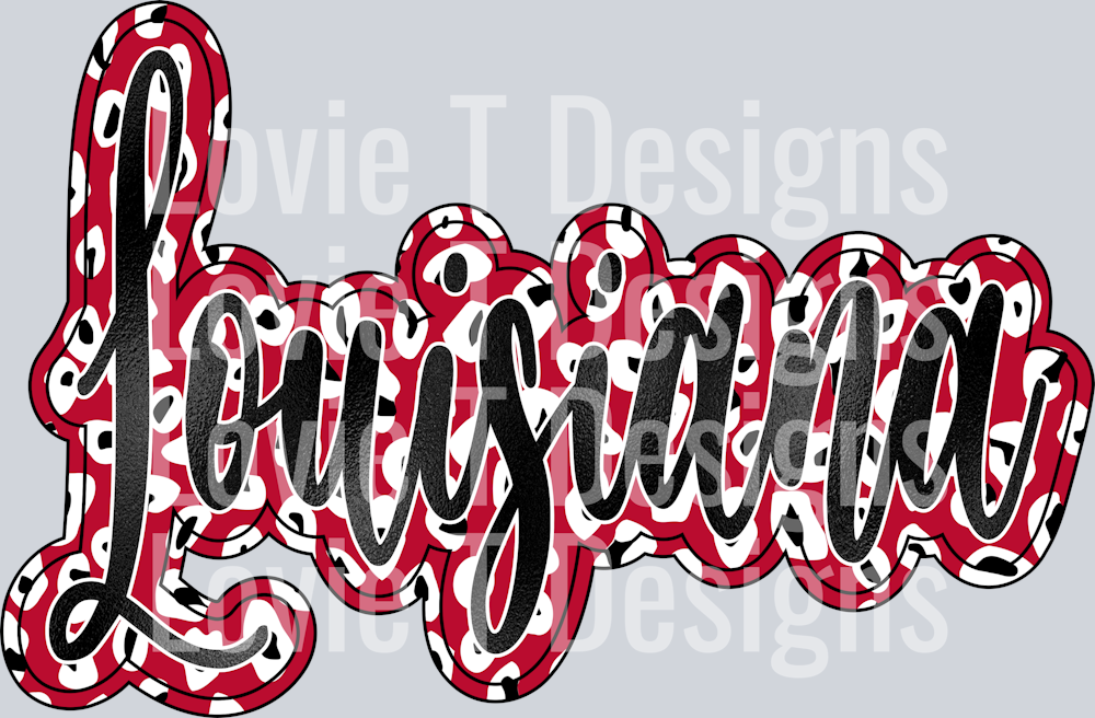 Louisiana Red Script Leopard Black Foil