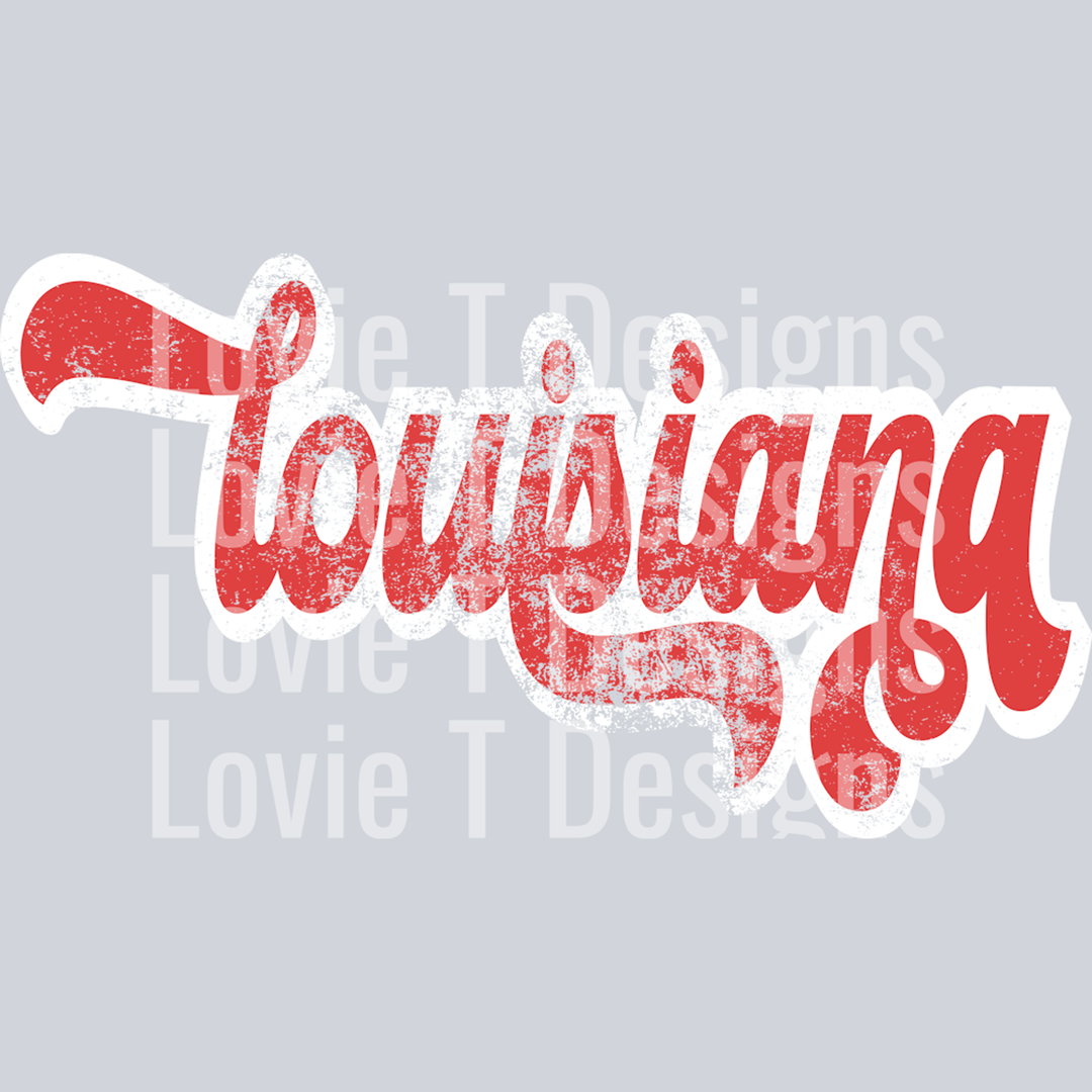 Louisiana Retro Shadow Distressed Red White – DTF Transfer