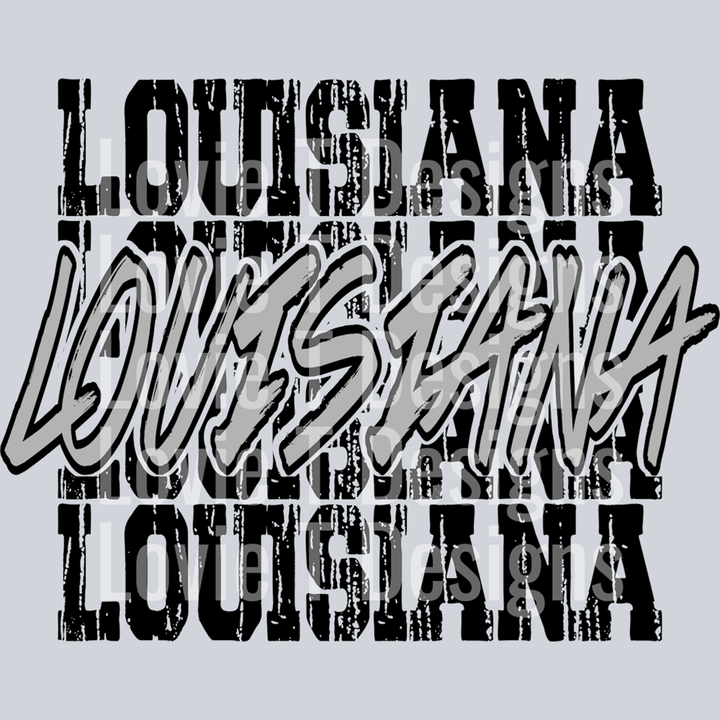 Louisiana Stacked Blk and Gry – DTF Transfer
