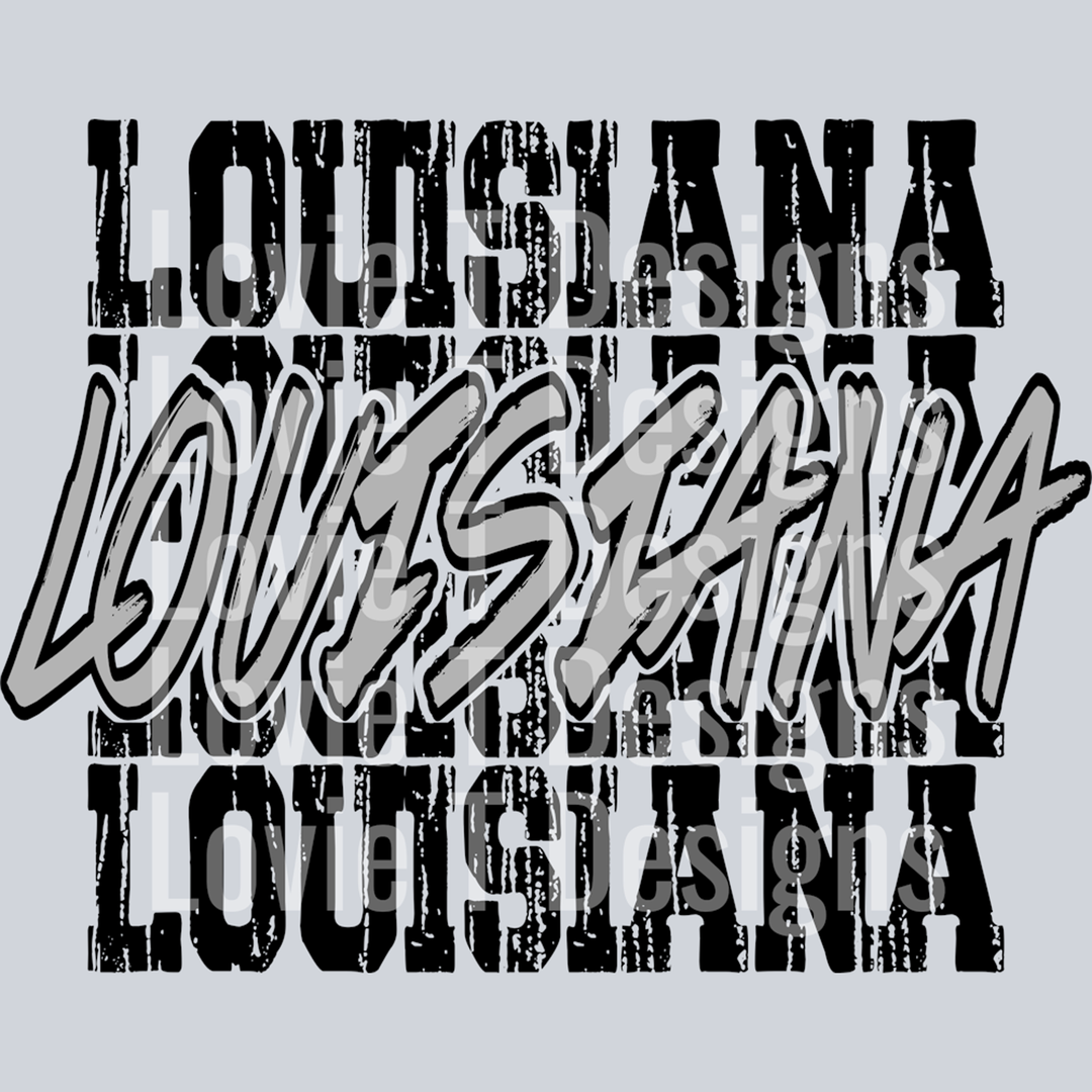 Louisiana Stacked Blk and Gry(1) – DTF Transfer