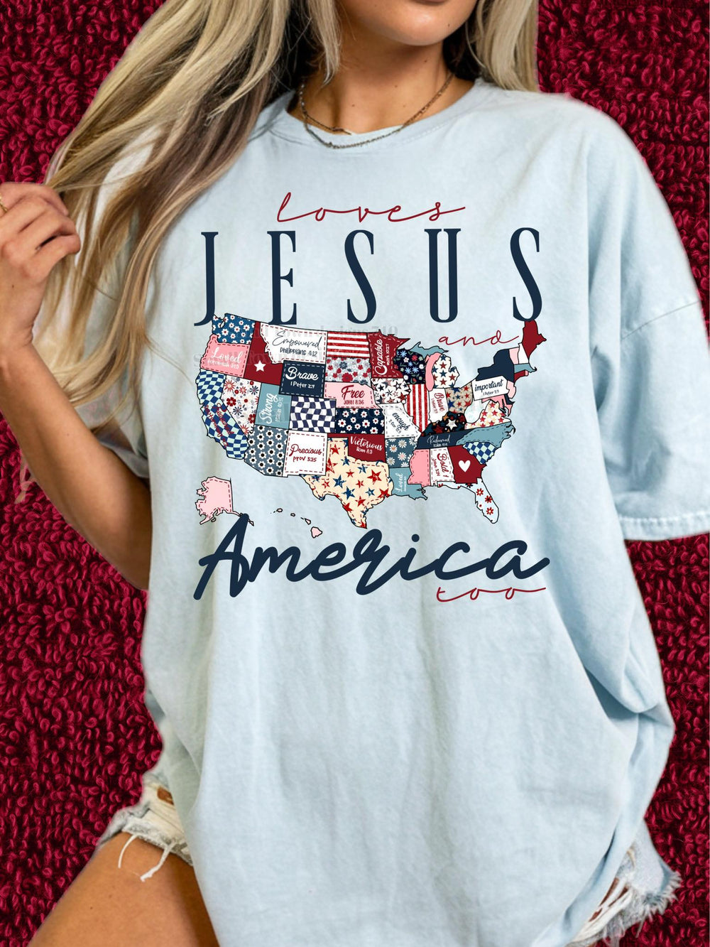 Loves Jesus America DTF transfer design – image 1