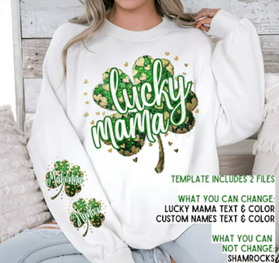 Lucky Mama Shamrock customizable DTF transfer mockup