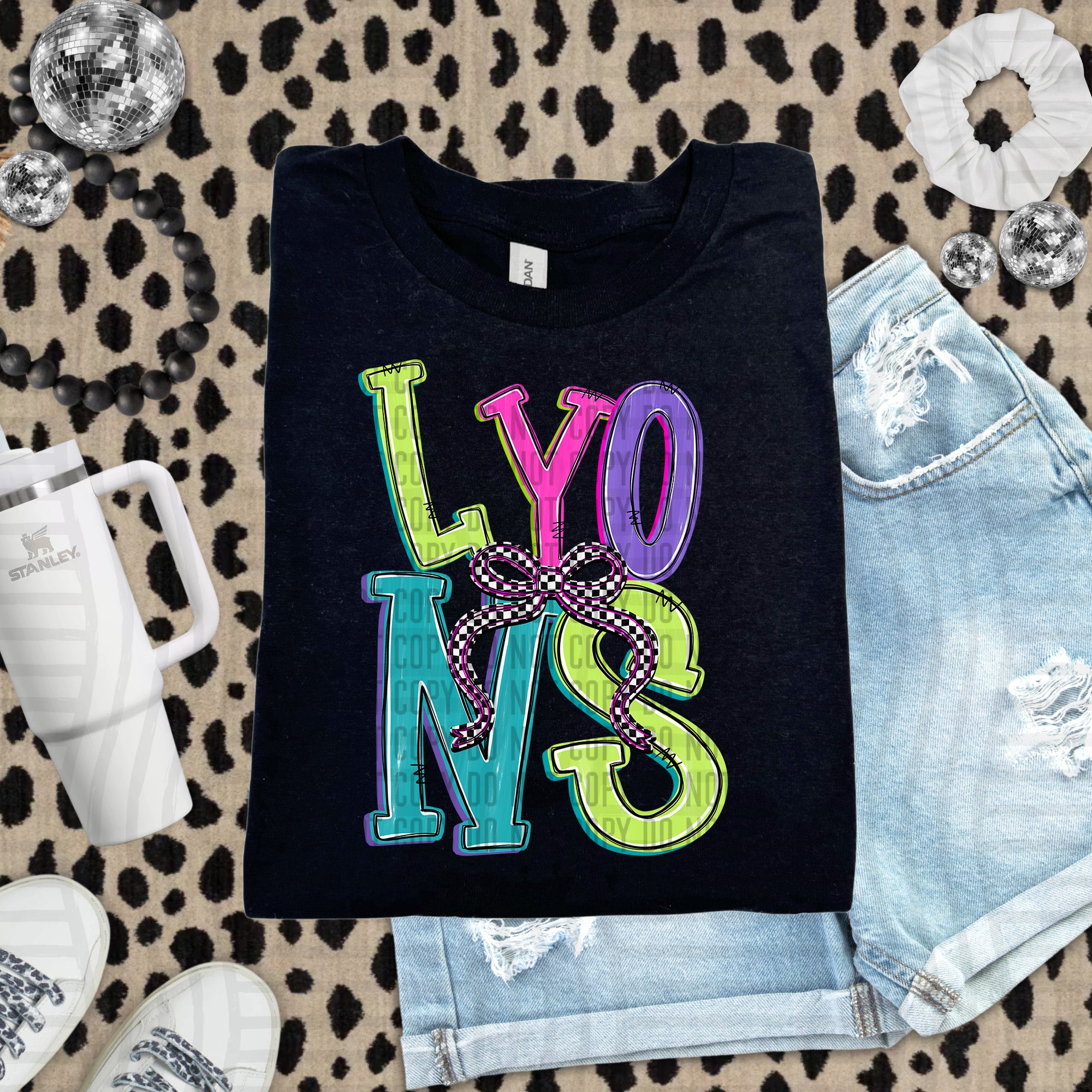 Checker Neons Stacked Mascots Lyons design