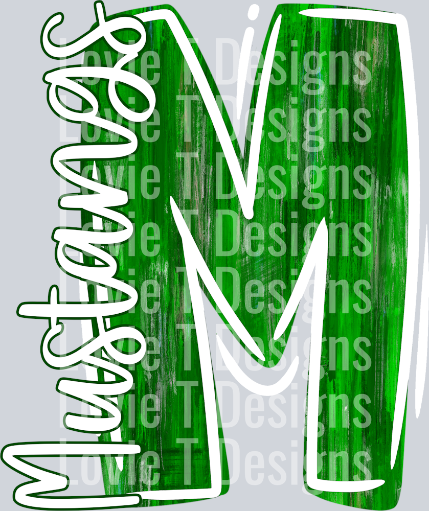 M MUSTANGS GREEN AND WHITE