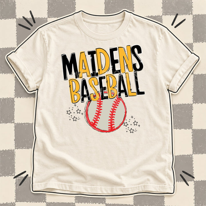 Maidens Black Yellow Gold Team Go Baseball Mascots DTF transfer mockup