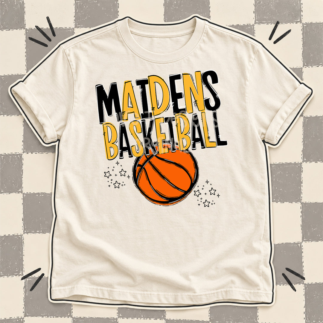 Maidens Black Yellow Gold Team Go Basketball Mascots DTF transfer