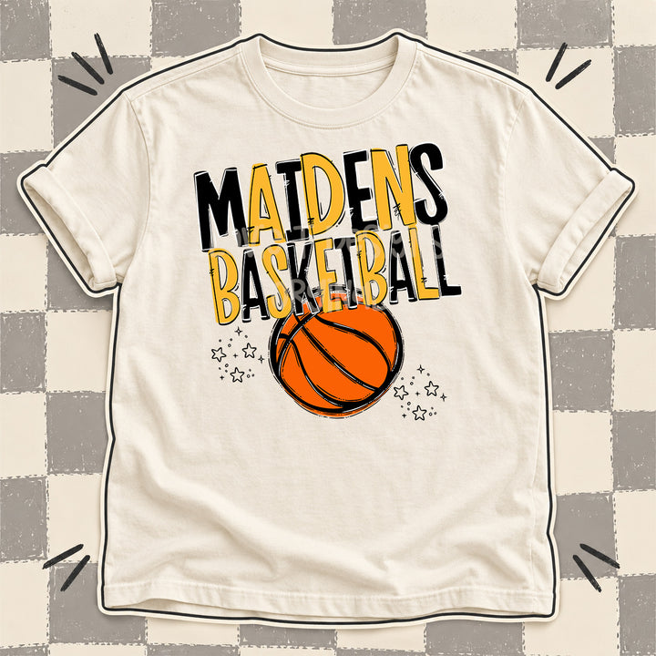 Maidens Black Yellow Gold Team Go Basketball Mascots DTF transfer