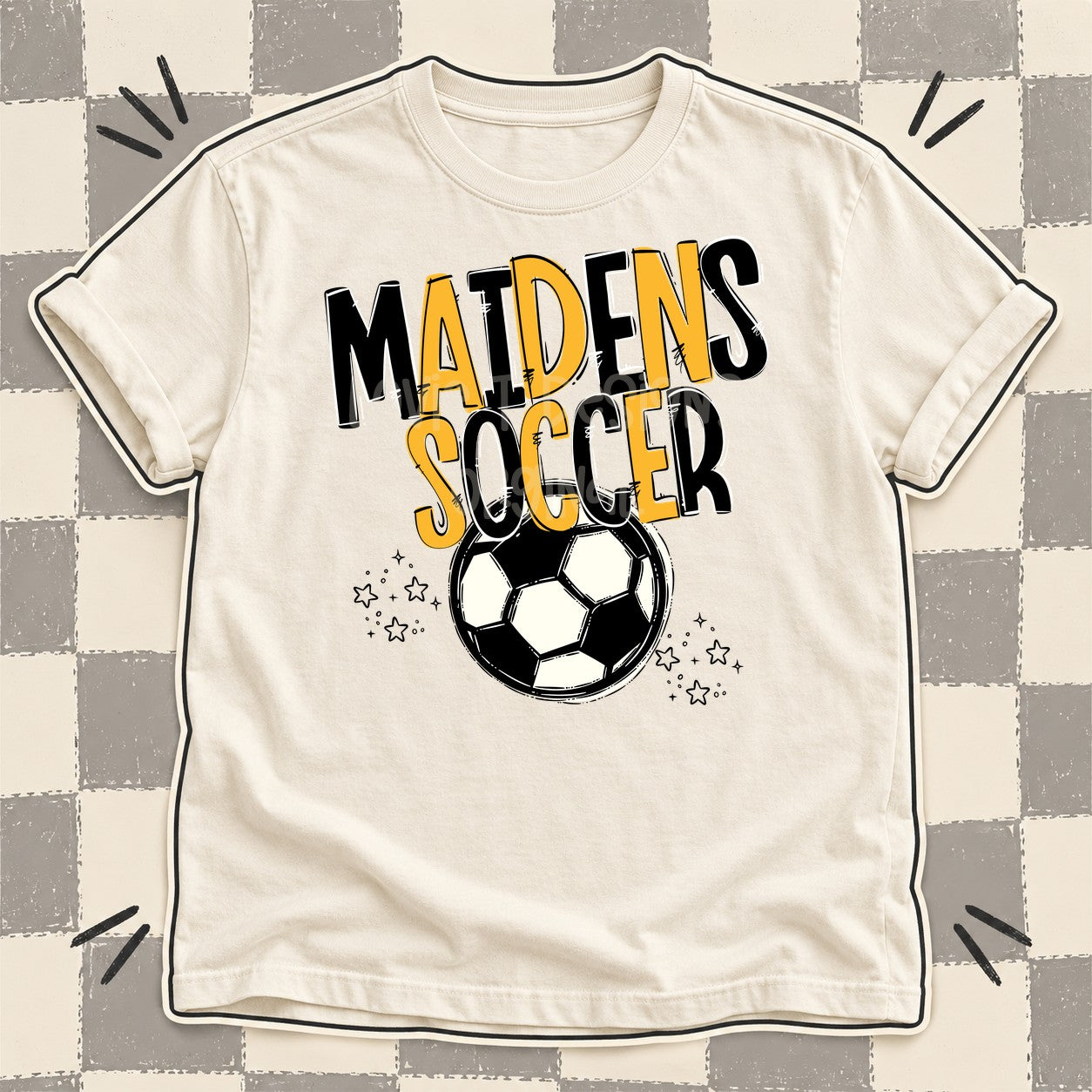 Team Go Soccer Mascots Maidens Black Yellow Gold design